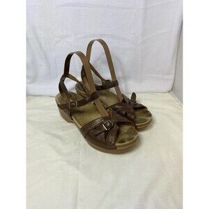 Dansko Sissy Leather Sandals Shoes EURO 39 US 8.5-9 Clog Brown Wedge Heels